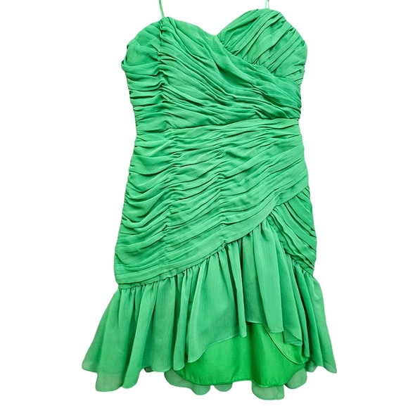 Nwot Max & Cleo Strapless Ruched Island Green Asymmetrical Short Cocktail Dress - Picture 1 of 16